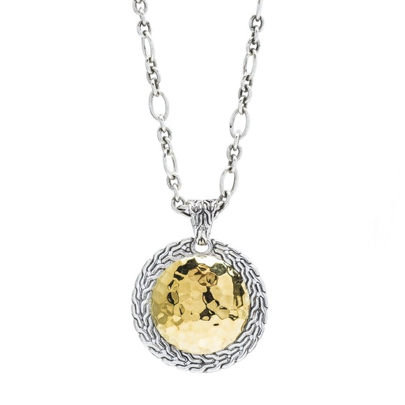 John Hardy 18K Yellow Gold Sterling Silver Palu Round Hammered Pendant N… - Picture 2 of 8